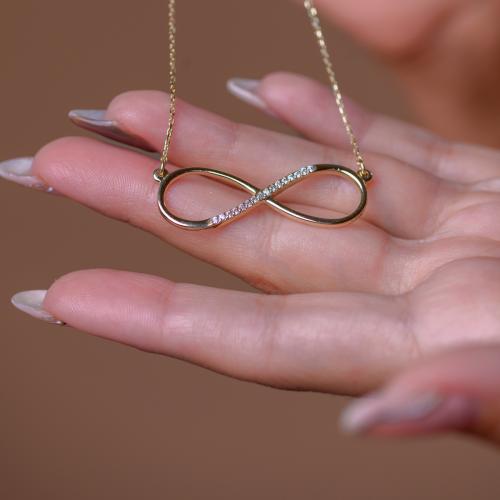 Златно колие безкрайност с циркони 