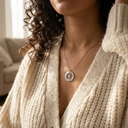 Сребърно колие Ангел с диск и гравирано послание