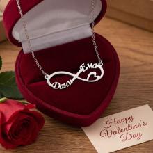 Сребърно колие с безкрайност и две имена по избор