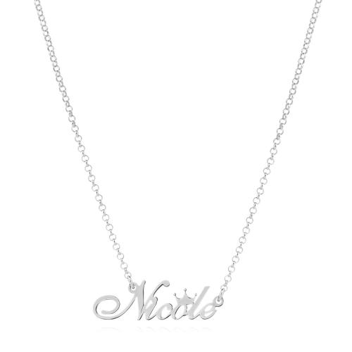 Сребърно колие с име по избор и коронка