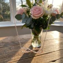 Сребърно колие с две имена по избор със сърце и циркони Сребърно колие с две имена по избор със сърце и циркони