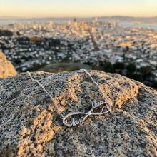 Сребърно колие с две имена по избор със сърце и циркони Сребърно колие с две имена по избор със сърце и циркони