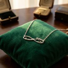 Сребърно колие с две имена по избор със сърце и циркони Сребърно колие с две имена по избор със сърце и циркони