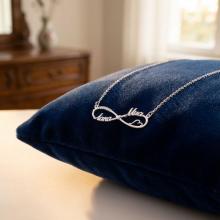 Сребърно колие с две имена по избор със сърце и циркони Сребърно колие с две имена по избор със сърце и циркони