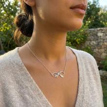 Сребърно колие безкрайност - име по избор с перо и циркони Сребърно колие безкрайност - име по избор с перо и циркони