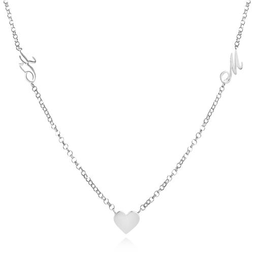 Сребърно колие със сърце и буква по избор