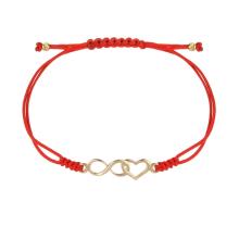 Гривна с червен конец и 14 карата златен елемент безкрайност и сърце