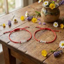 Гривна с червен конец и сребърно име по избор
