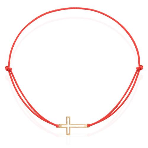 Гривна с червен конец и 14 карата златен елемент кръст