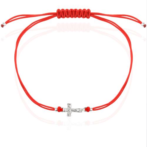 Гривна с червен конец и сребърен елемент кръст 