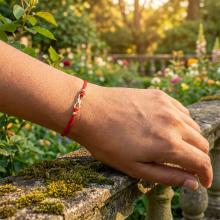 Гривна с червен конец и 14 карата златен елемент безкрайност Гривна с червен конец и 14 карата златен елемент безкрайност