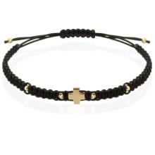 Гривна с червен конец и 14 карата златен елемент кръст B54CZ