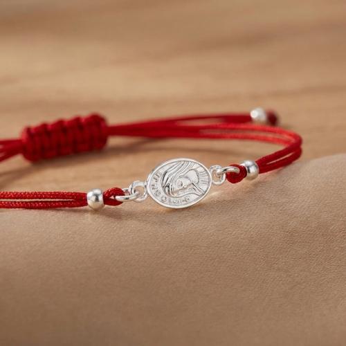 Гривна с червен конец и сребърен елемент Богородица В56