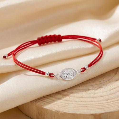 Гривна с червен конец и сребърен елемент Богородица В56