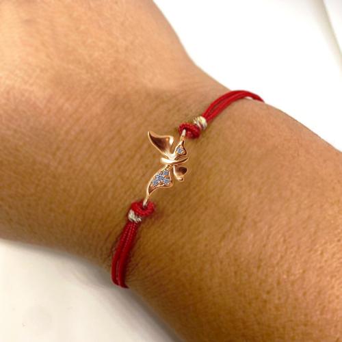 Гривна с червен конец и златен елемент пеперуда с циркони B60