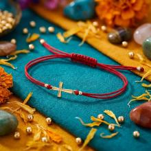 Гривна с червен конец и 14 карата златен елемент кръст B6