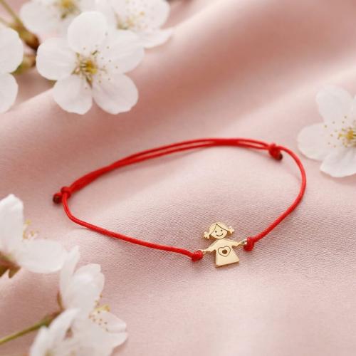 Гривна с червен конец и 14 карата златен елемент момиченце