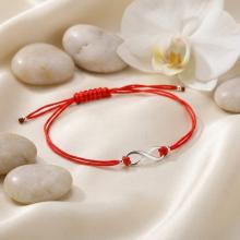 Гривна с червен конец и сребърен елемент безкрайност В93S