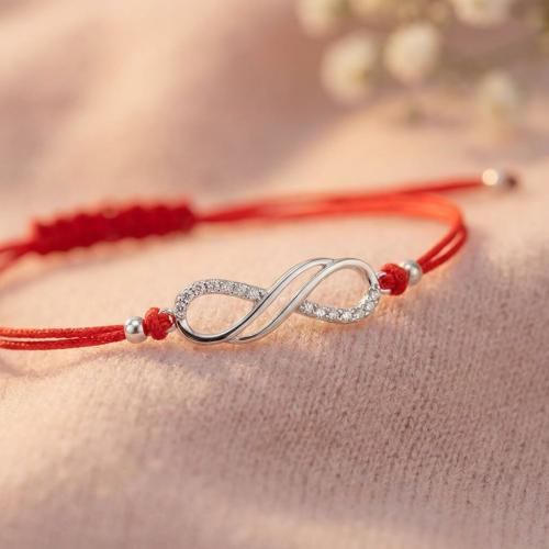 Гривна с червен конец и сребърен елемент безкрайност BT14