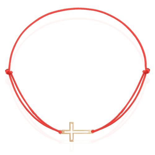 Гривна с червен конец и 14 карата златен елемент кръст 