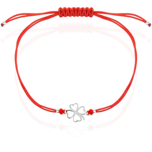 Гривна с червен конец и сребърен елемент детелинка В3