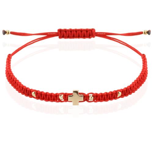 Гривна с червен конец и 14 карата златен елемент кръст B54CZ