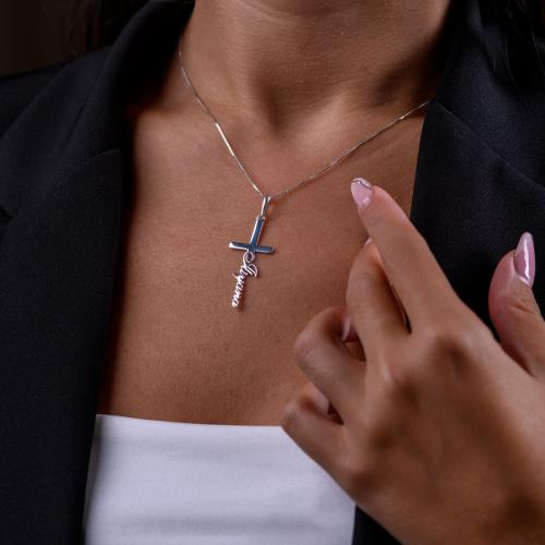 Сребърен медальон Кръст с име по избор