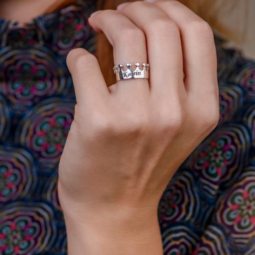  Сребърен пръстен корона с гравиране